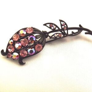 Lg Coro Black Pink Tulip Crystal Rhinestone Brooch